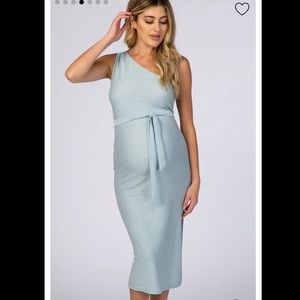Pink blush Light Blue One Shoulder Maternity MIDI